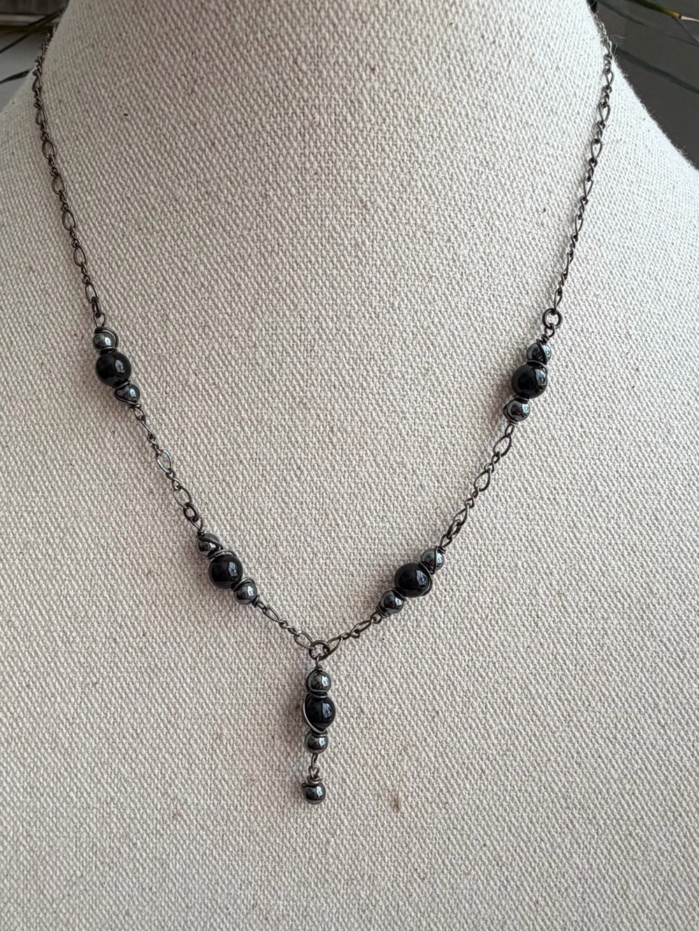 Vintage 90’s Handmade Semi Precious stone Necklace with drop pendant